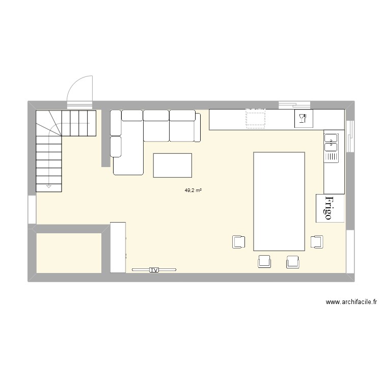 Salon cusine. Plan de 0 pièce et 0 m2