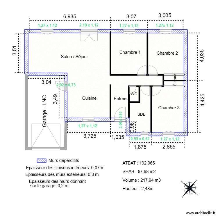 Surface déperditive-1 MASSANA. Plan de 6 pièces et 84 m2