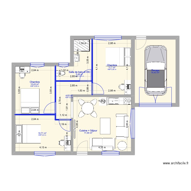 YARABA PROJET. Plan de 7 pièces et 75 m2