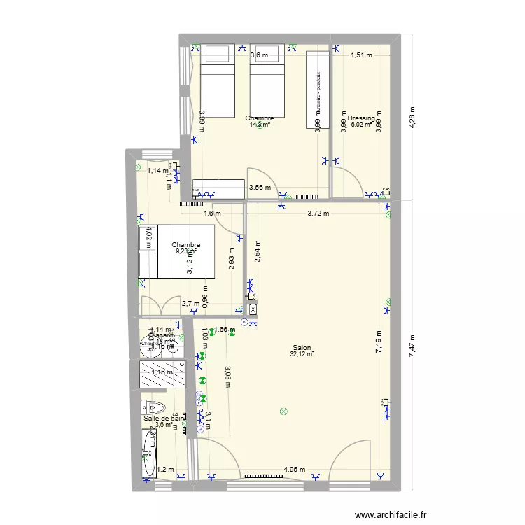 Rez-de-Chauss&eacute; - Appartement - proposition 3b. Plan de 6  et 66 m²