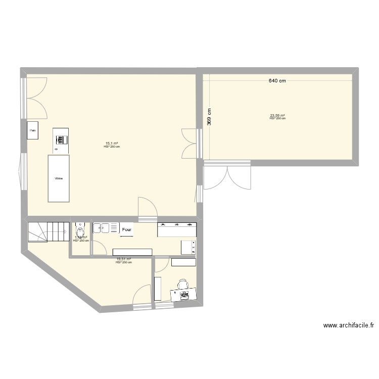 Epicerie 2 aménagement. Plan de 4 pièces et 88 m2