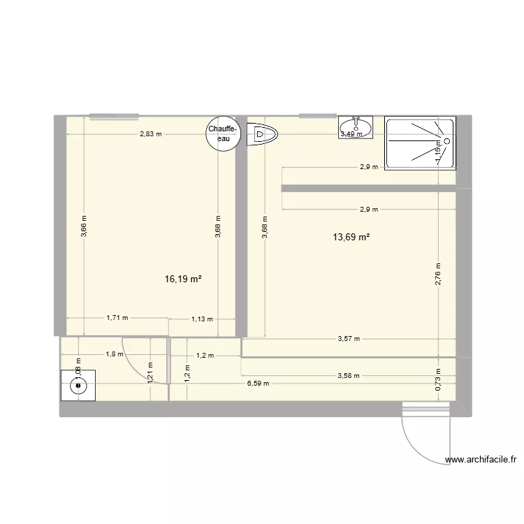 Garage. Plan de 2 Pièces et 30 m²