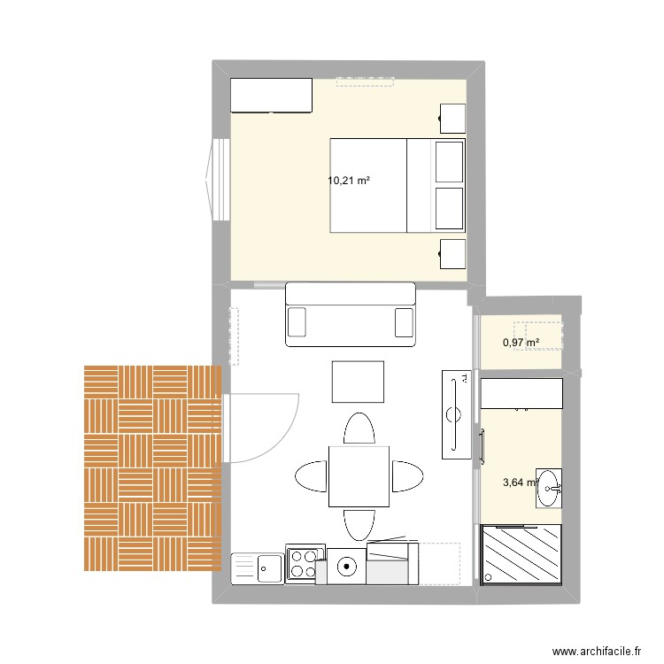 Crepieux . Plan de 3 pièces et 15 m2