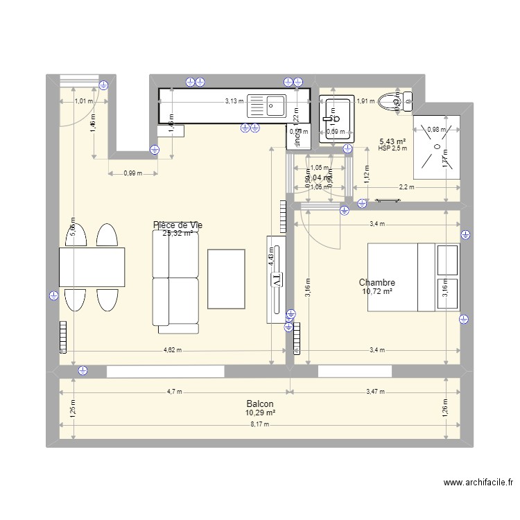 Appartement. Plan de 5 pièces et 53 m2
