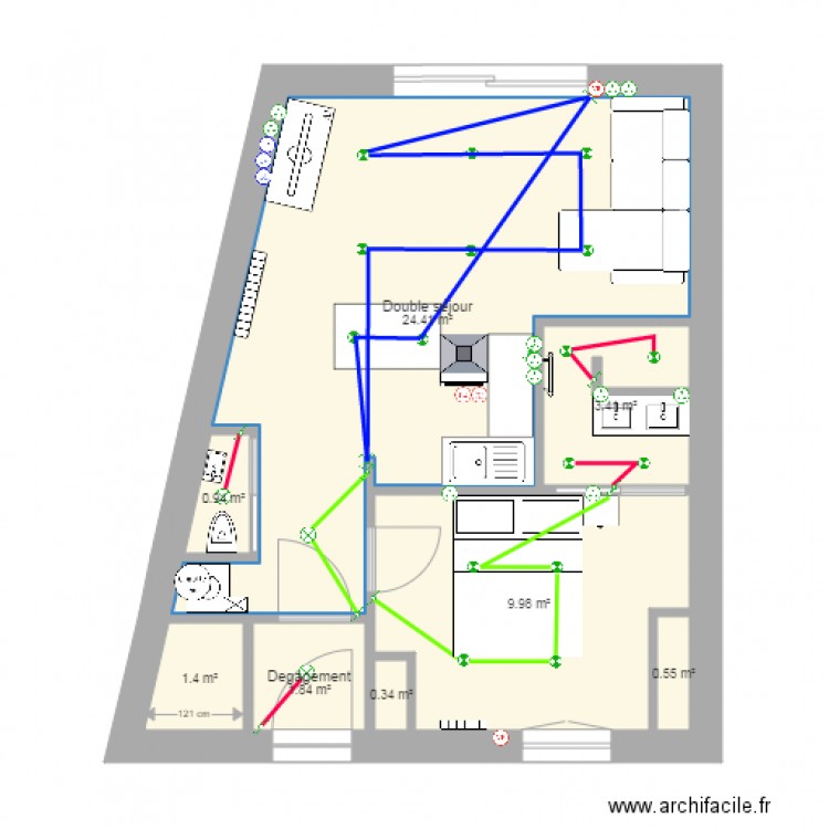 Appart RDC Electricite cablage tracé. Plan de 0 pièce et 0 m2