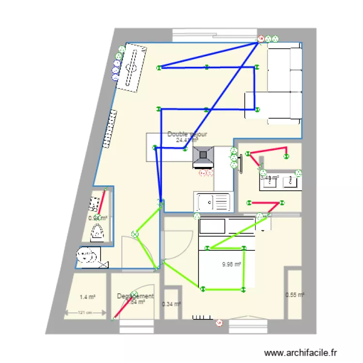 Appart RDC Electricite cablage tracé. Plan de Appart RDC Electricite cablage tracé. Plan de