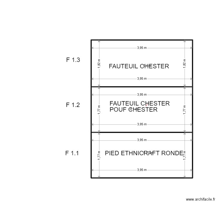 F 1. Plan de 3 pièces et 21 m2