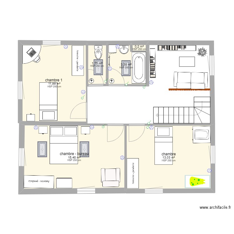 SDB Personnes Ägées. Plan de 6 pièces et 46 m2