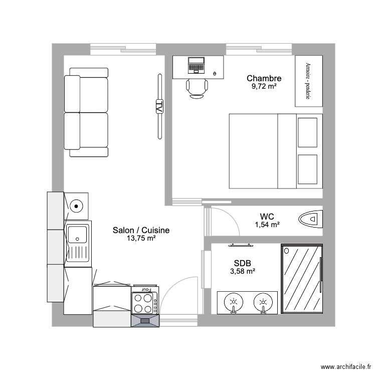 FLIP REVENTE. Plan de 4 pièces et 29 m2