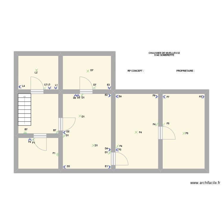 IMPLANTATION 1ER SOMBREFFE. Plan de 7 pièces et 62 m2