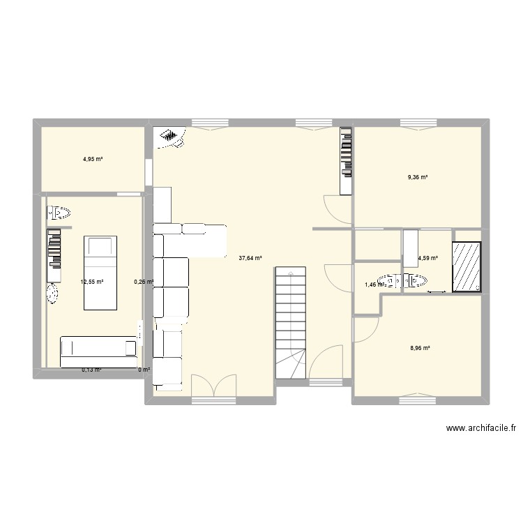 Maison RDC bis. Plan de 10 pièces et 80 m2