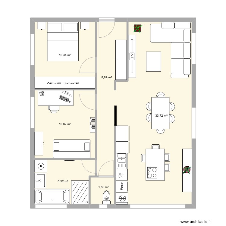 Logement 1er étage travaux à finir. Plan de 6 pièces et 72 m2