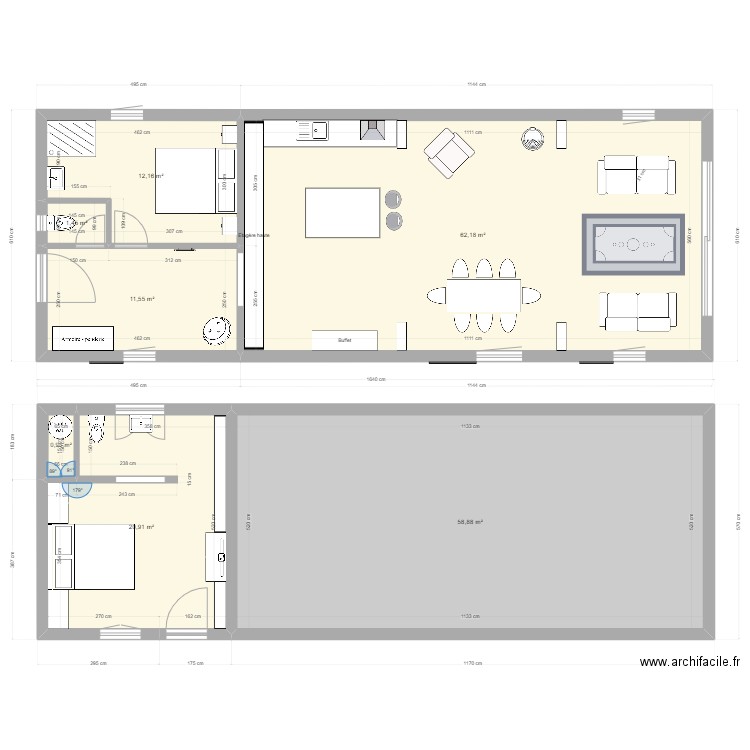 Chambre Atelier V3. Plan de 7 pièces et 168 m2