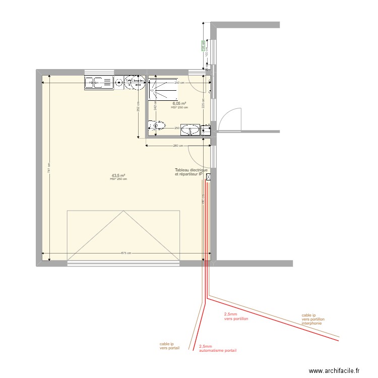 SDB ELECTRICITE EXT . Plan de 2 pièces et 50 m2