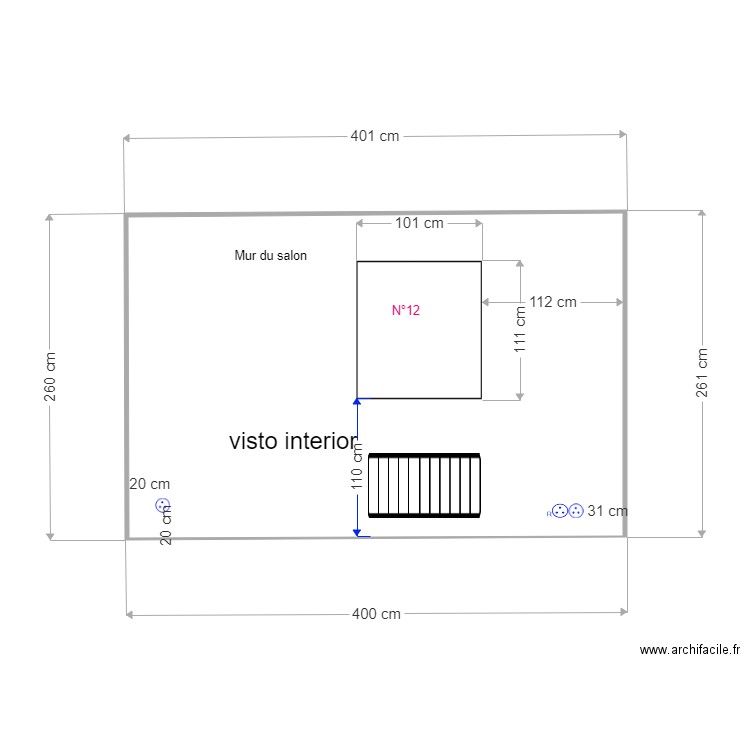 Mur salon prise. Plan de 0 pièce et 0 m2