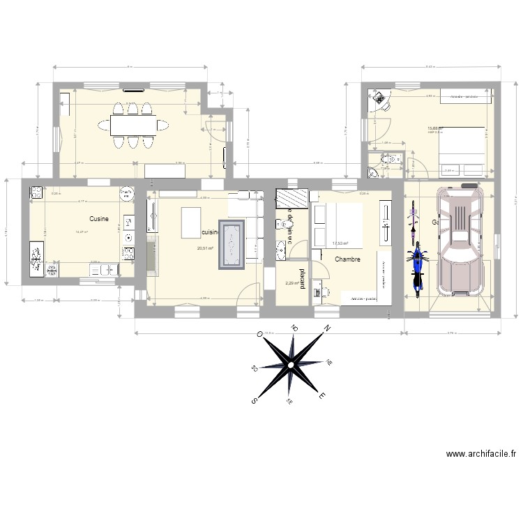plan masse maison 2. Plan de 4 pièces et 56 m2