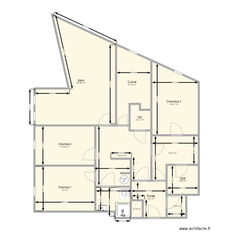 CANDE plan existant. Plan de 13 pièces et 109 m2