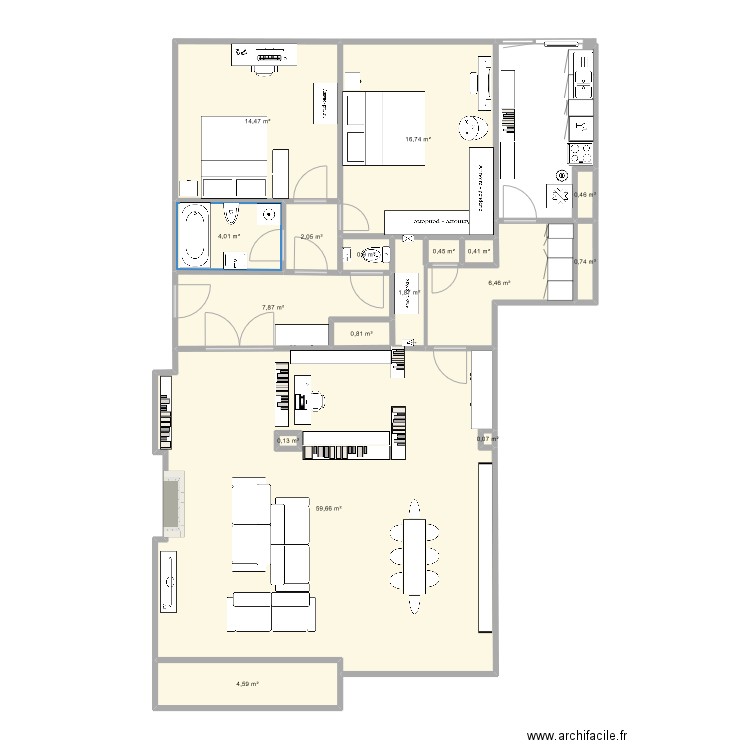 Plan aménagement 14. Plan de 17 pièces et 122 m2