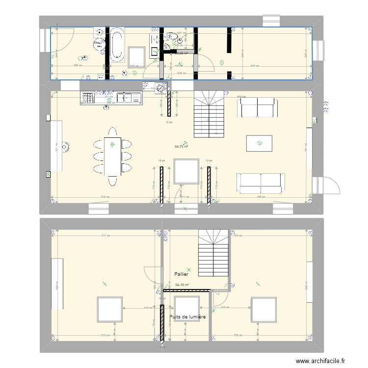 Keroriou RDC et 1er étage fevrier 22. Plan de 3 pièces et 160 m2