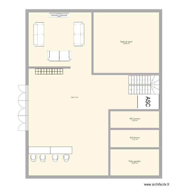 RDC. Plan de 5 pièces et 175 m2