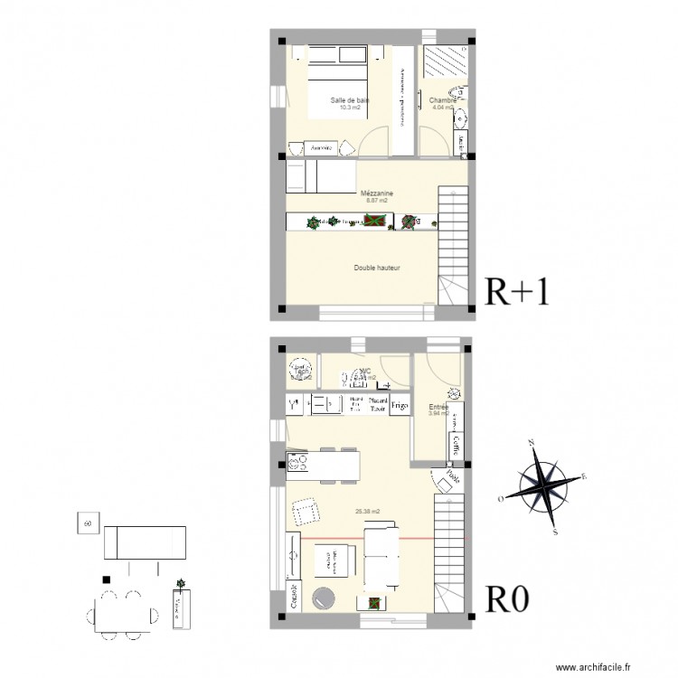 Appart dav et marjo trémie et étage inversé. Plan de 8 pièces et 66 m2