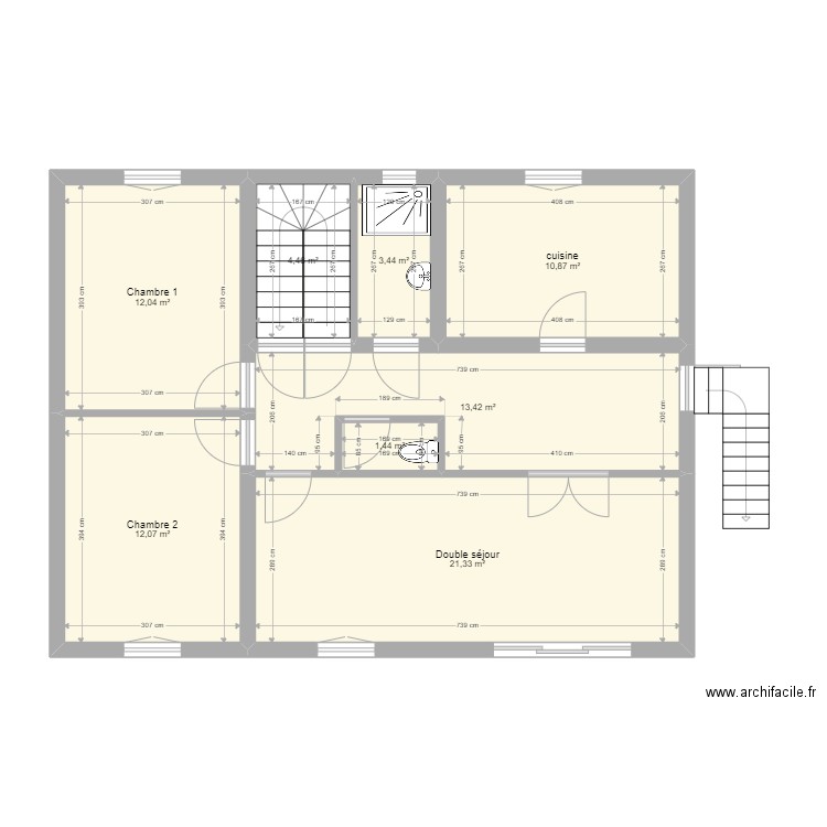 RDC - Maison Meaux - existant. Plan de 8 pièces et 79 m2