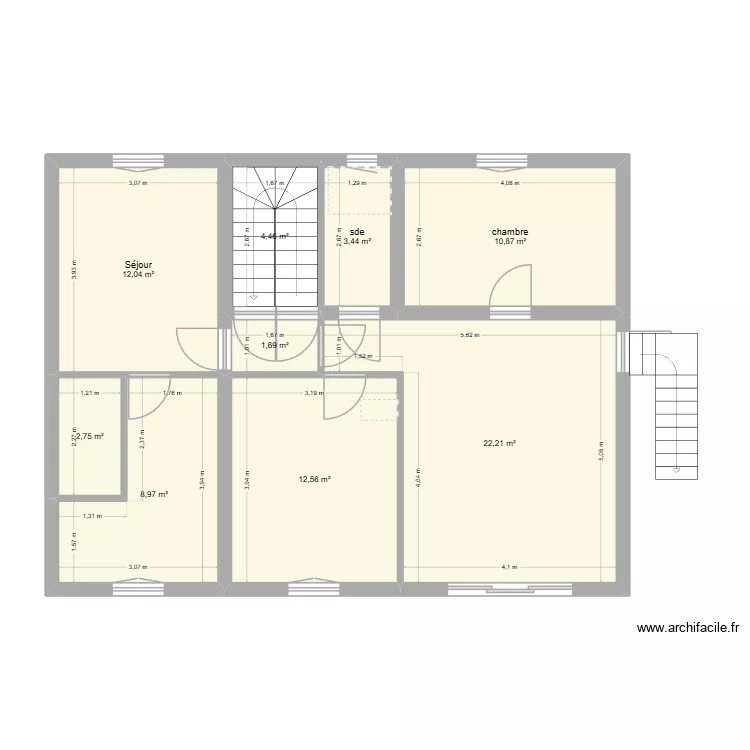 RDC - Maison Meaux - existant. Plan de 9  et 79 m²