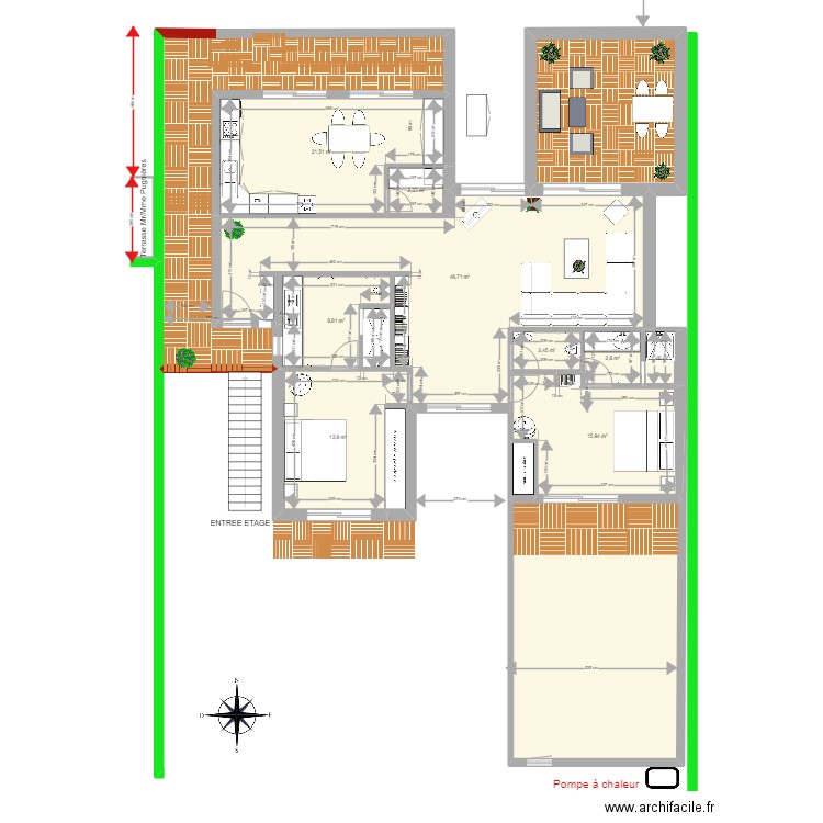 appart étage villa pascal 117m2. Plan de 14 pièces et 208 m2