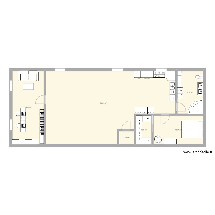 Bas extension  2. Plan de 4 pièces et 128 m2