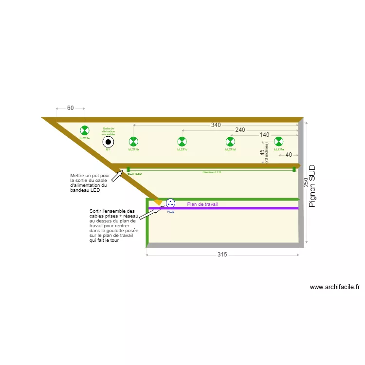 Bureaux pignon sud toit gauche V00. Plan de 