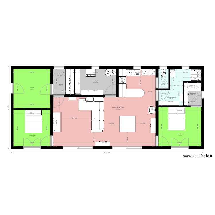 plain pied 90m2 3 ch . Plan de 9 pièces et 90 m2