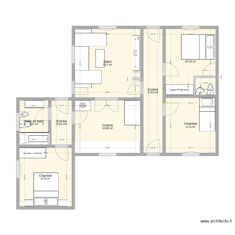 maison vicentes. Plan de 8 pièces et 68 m2