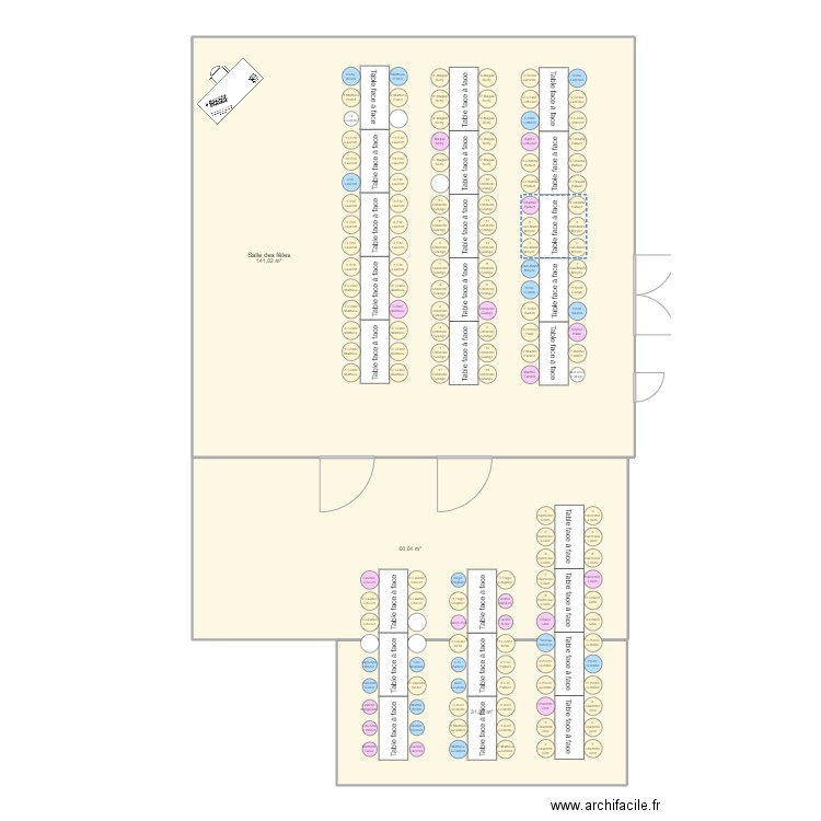 Plan table Banquet. Plan de 3 pièces et 233 m2