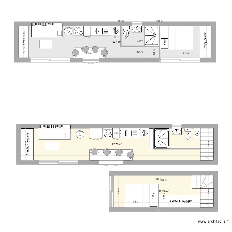 Container maritime 40 Pieds HIGH CUBE PREMIER VOYAGE. Plan de 3 pièces et 57 m2