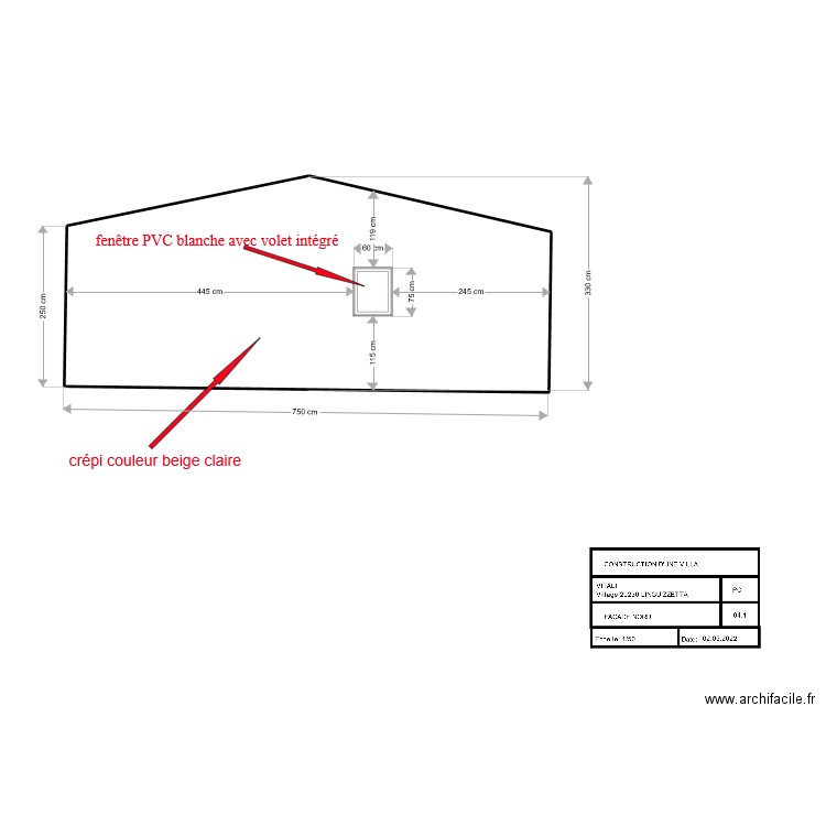 fred facade nord . Plan de 1 pièce et 22 m2