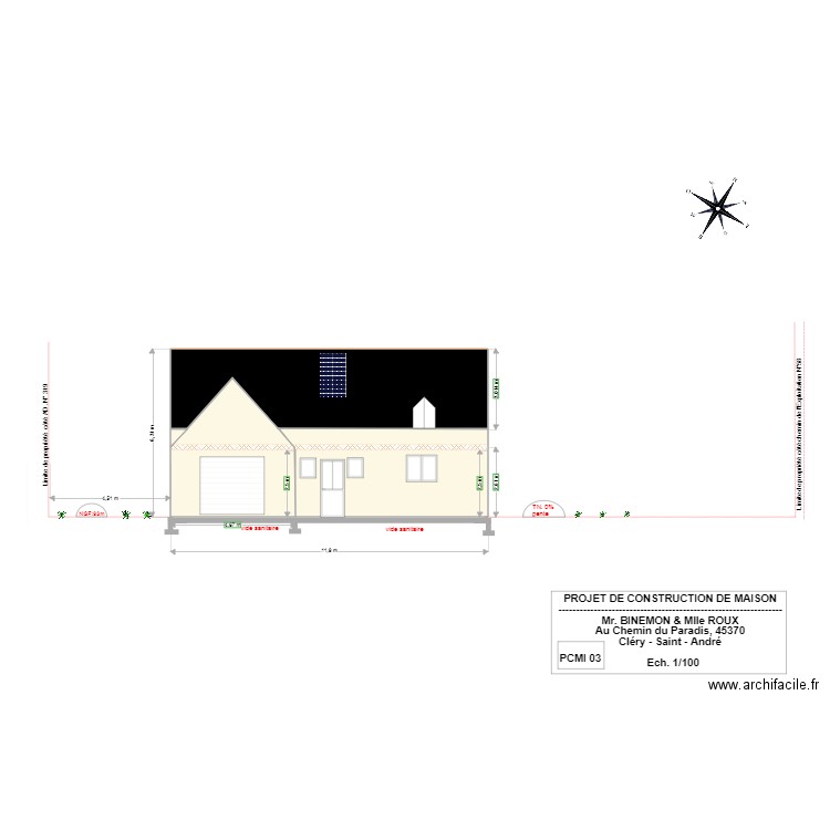 PLAN en COUPE du terrain et la construction . Plan de 0 pièce et 0 m2