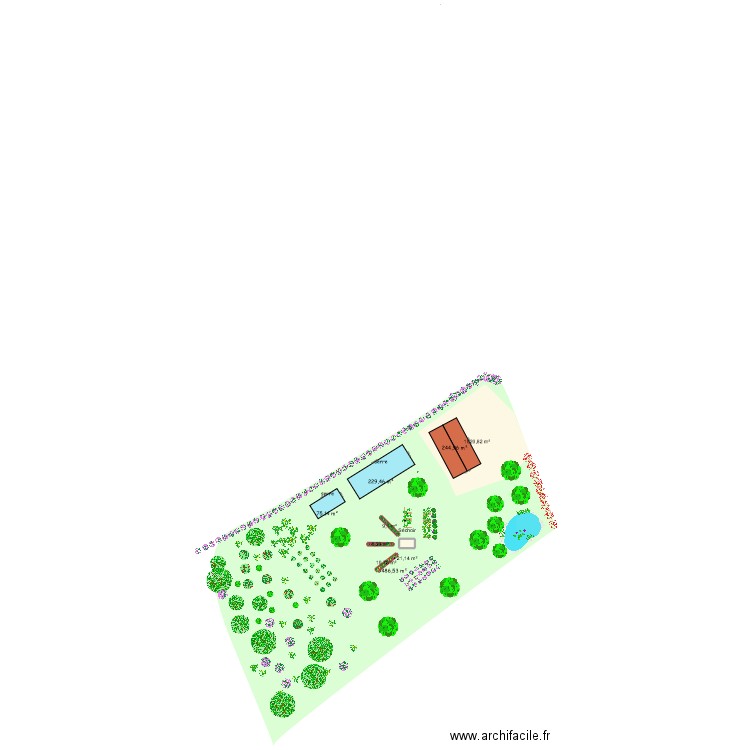 jardin. Plan de 5 pièces et 1070 m2