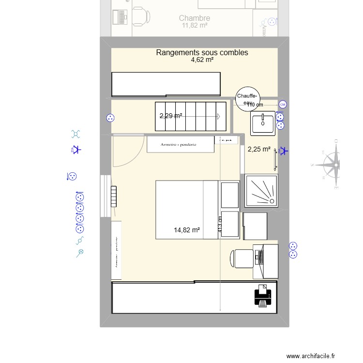 Ch Martel. Plan de 16 pièces et 119 m2