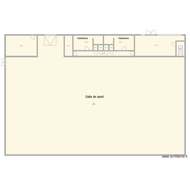 Hall omnisport. Plan de 12 pièces et 845 m2