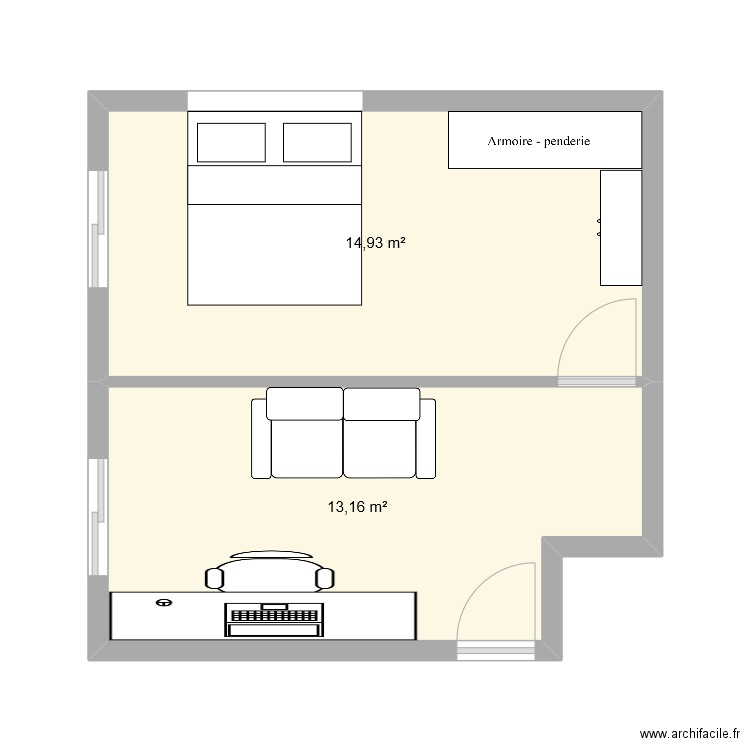 extension 1. Plan de 2 pièces et 28 m2