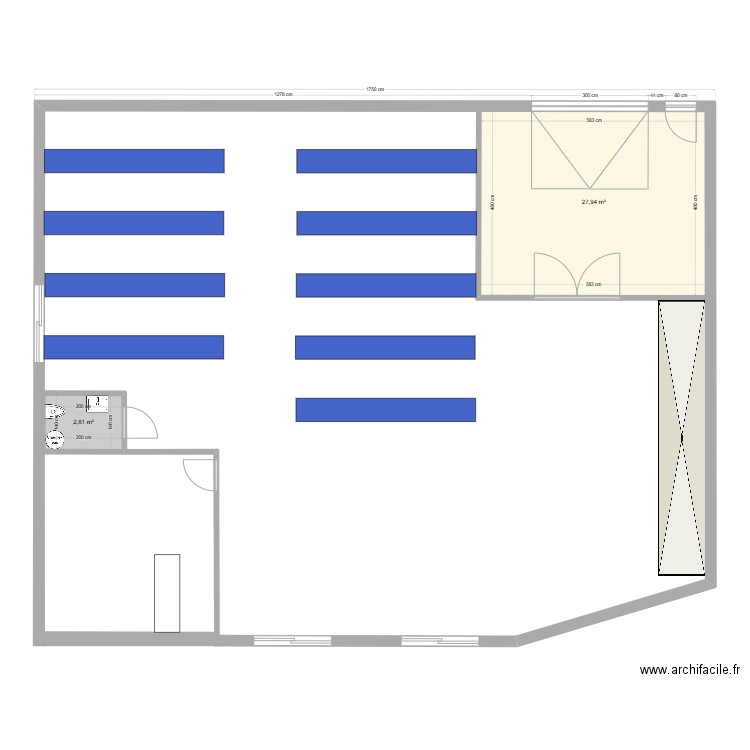 Batiment industriel. Plan de 9 pièces et 964 m2