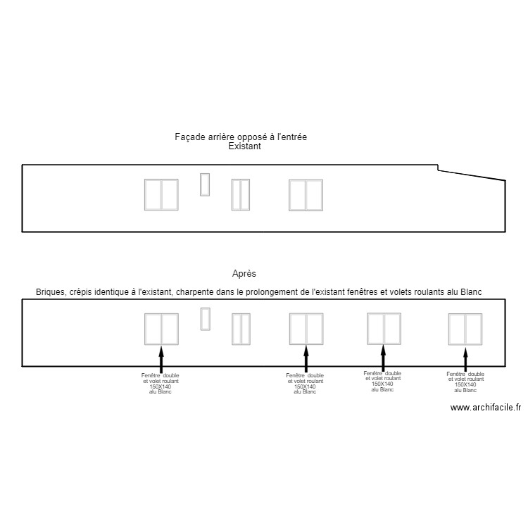 Façade arrière . Plan de 0 pièce et 0 m2