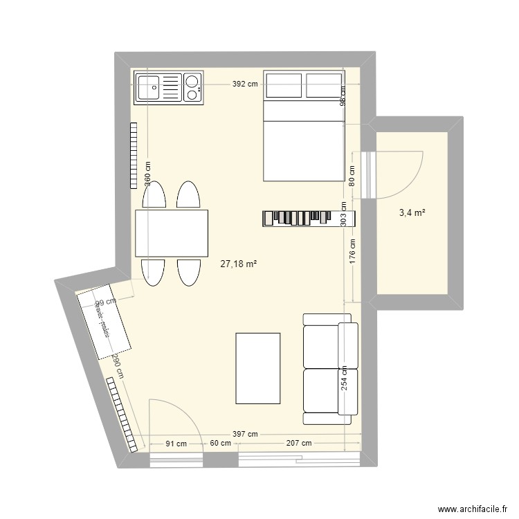 Studio meublé . Plan de 0 pièce et 0 m2