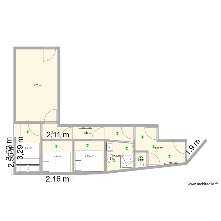 1/2 palier - Chambres + SdB. Plan de 0 pièce et 0 m2