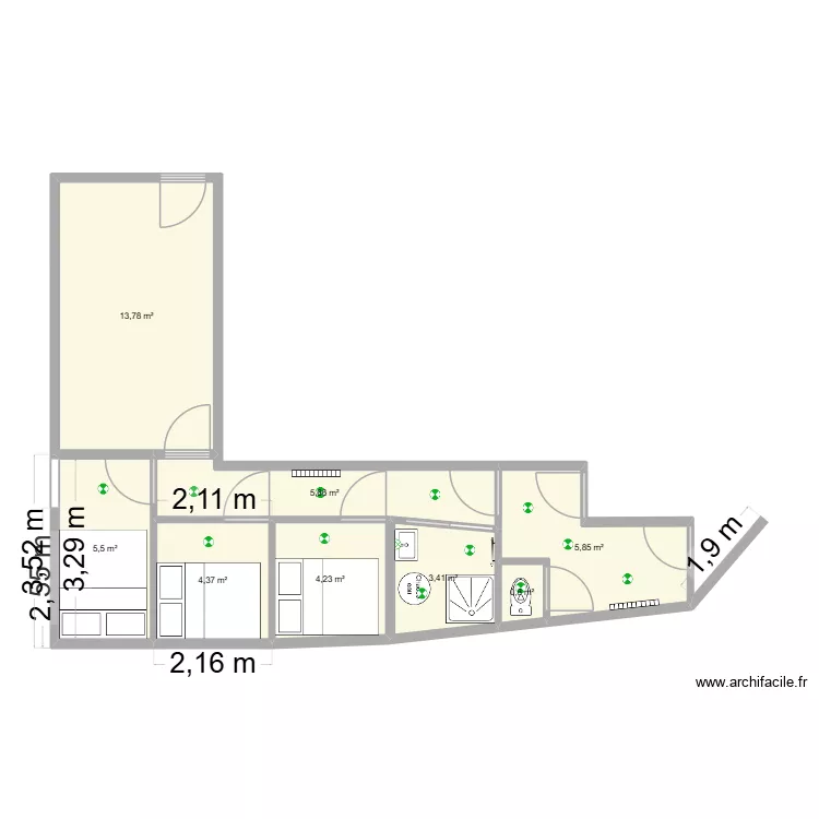 1/2 palier - Chambres + SdB. Plan de 8 et 44 m² 1/2 palier - Chambres + SdB. Plan de 8 et 44 m²
