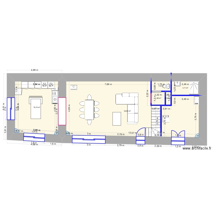 rdc. Plan de 6 pièces et 78 m2