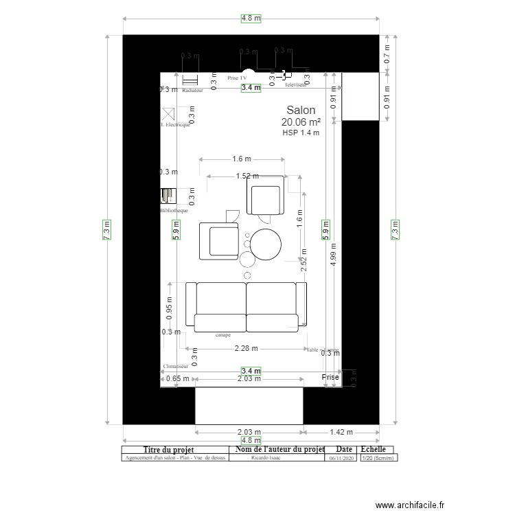 Agencement salon plan Vue de de 061120. Plan de 0 pièce et 0 m2