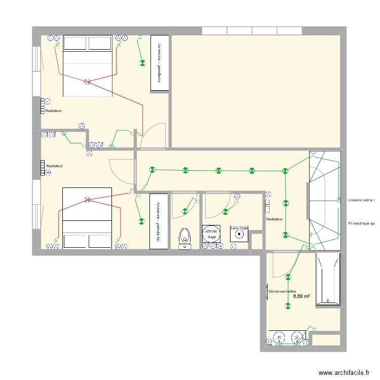 R1 Plans électriques. Plan de 9 pièces et 72 m2