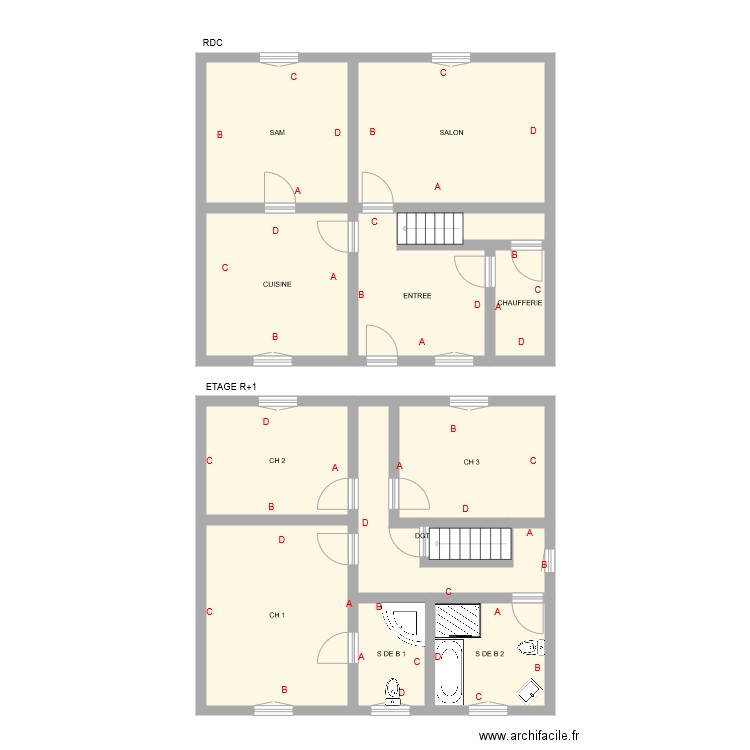 FRENCH. Plan de 13 pièces et 118 m2