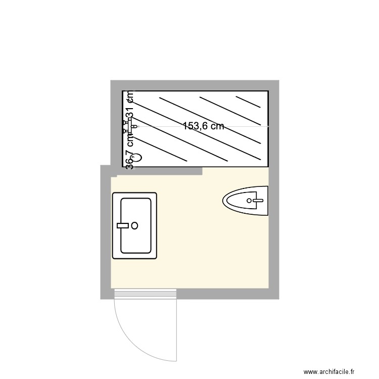 Salle de bains 4A. Plan de 1 pièce et 4 m2